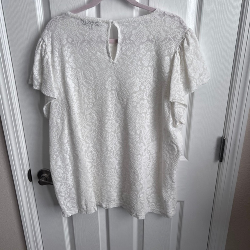 LOFT Lace Ruffle Flutter‎ Sleeve Top Ivory Women's XXL - Picture 7 of 11